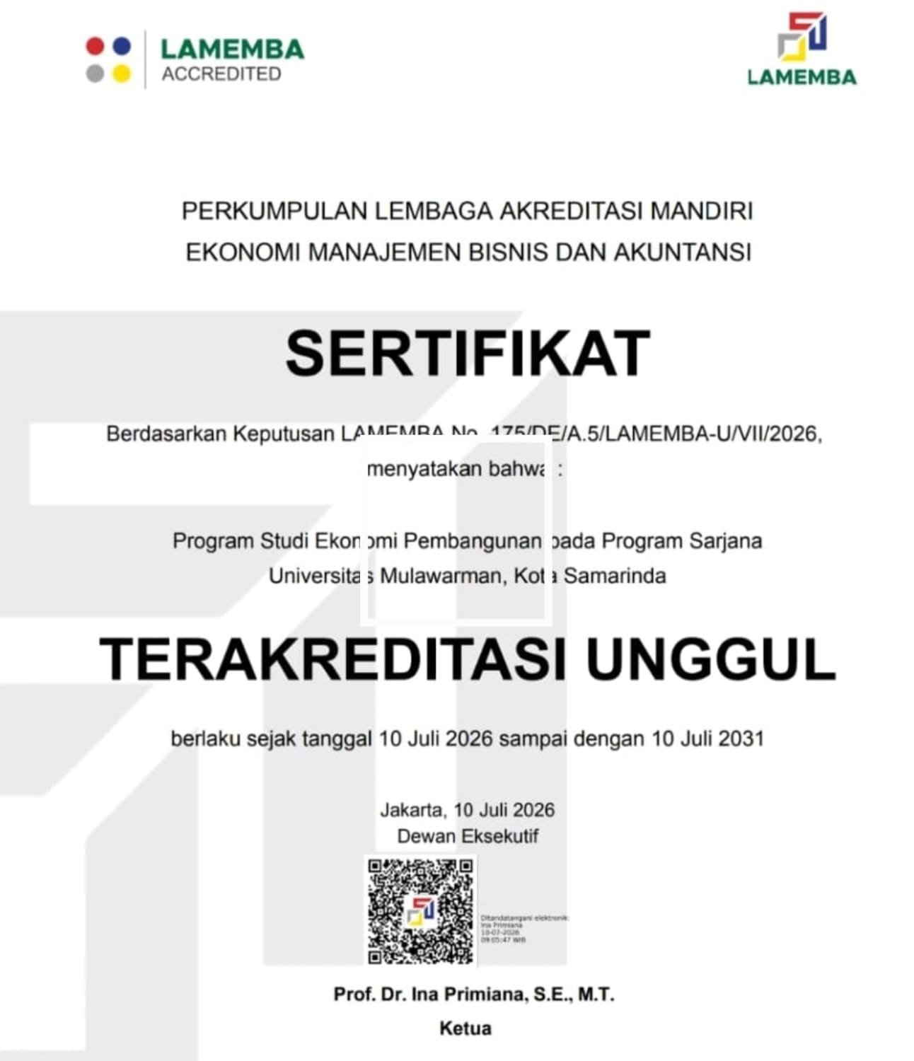 Prodi S1 FEB Unmul Resmi Raih Predikat Akreditasi Unggul